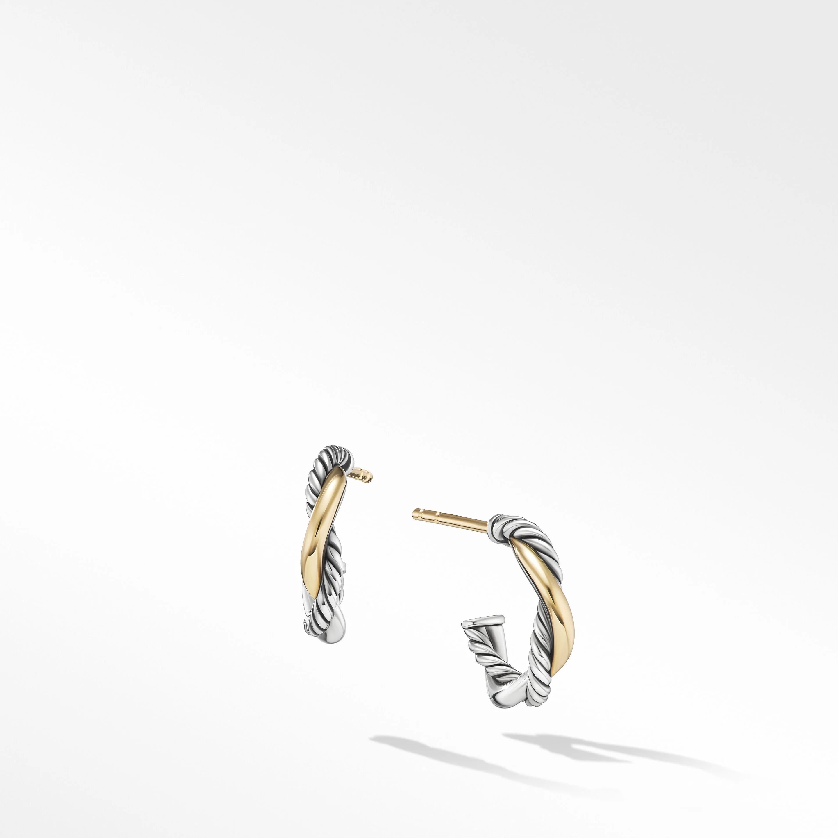 Petite Infinity Huggie Hoop Earrings in Sterling Silver with 14K Yellow Gold | David Yurman