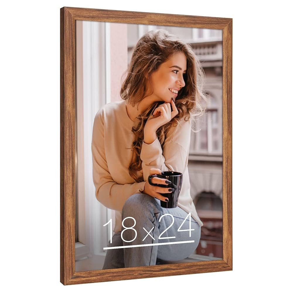 18x24 Wood Frame Brown, Rustic Natural Woodgrain 24x18in Poster Picture Frame, Distressed Brown 1... | Amazon (US)