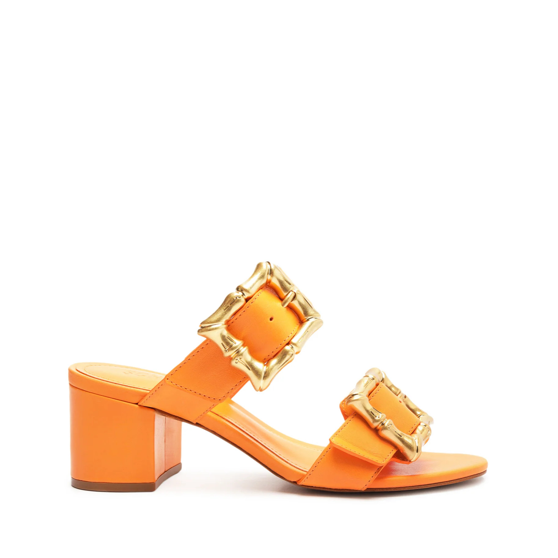 Enola Mid Block Leather Sandal - Orange Block Heel Sandals | Schutz (US)