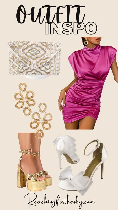 Outfit inspo. Holiday outfit. Party outfit. Designer look for less. Bow heels. Shein . Beaded clutch 

#LTKSeasonal #LTKHoliday #LTKstyletip