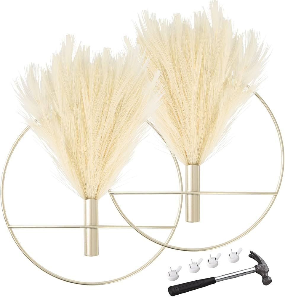 Qunrwe 2 Pack Gold Wall Decor,Boho Wall Decor Used to Artificial Pampas Plants Flowers,Gold Wall ... | Amazon (US)