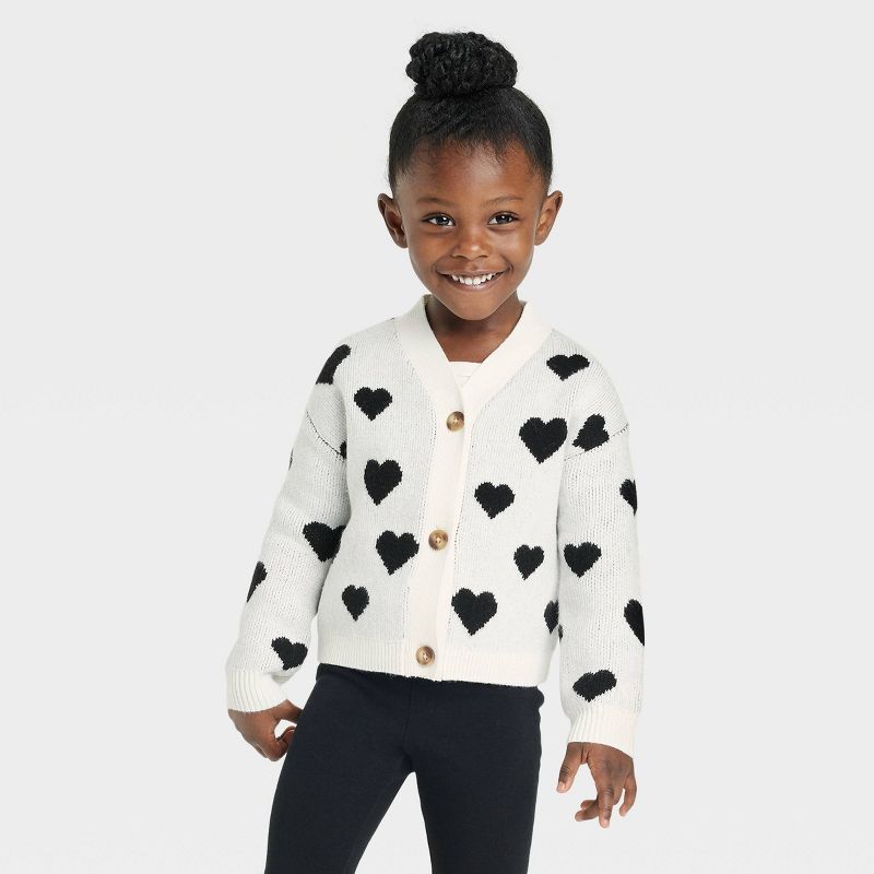 Toddler Heart Long Sleeve V-Neck Cardigan - Cat & Jack™ Cream | Target