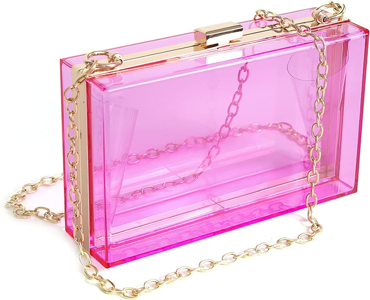 WJCD Women Clear Purse Acrylic Clear Clutch Bag, Shoulder Handbag With Removable Gold Chain Strap | Amazon (US)