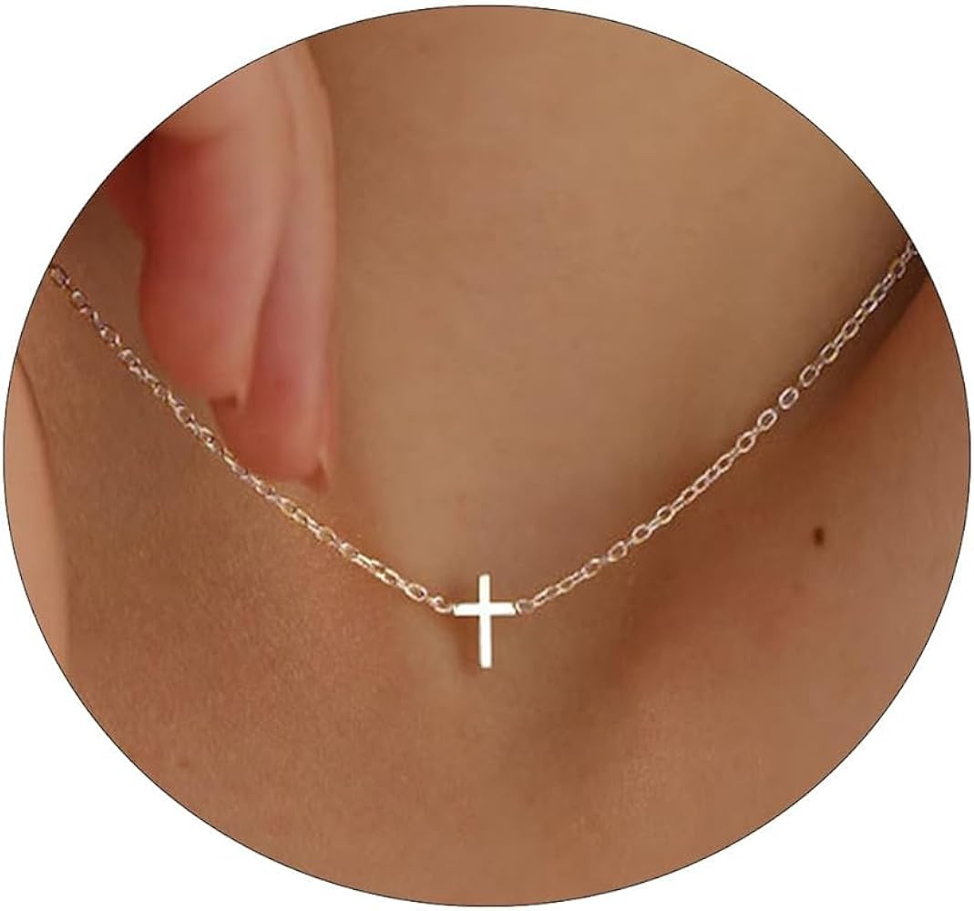 Cross Necklace for Women Silver Plated Small Cross Pendant Choker Dainty Simple Minimalist Neckla... | Amazon (US)