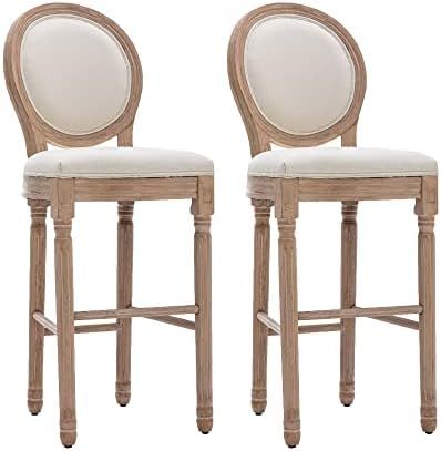 civama Barstools Bar Height Set of 2, French Country Wooden Bar Stools with Upholstered Seating, Bar | Amazon (US)