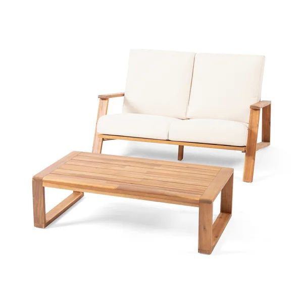 Paloma Outdoor Acacia Wood Loveseat Set with Coffee Table by Christopher Knight Home | Bed Bath & Beyond