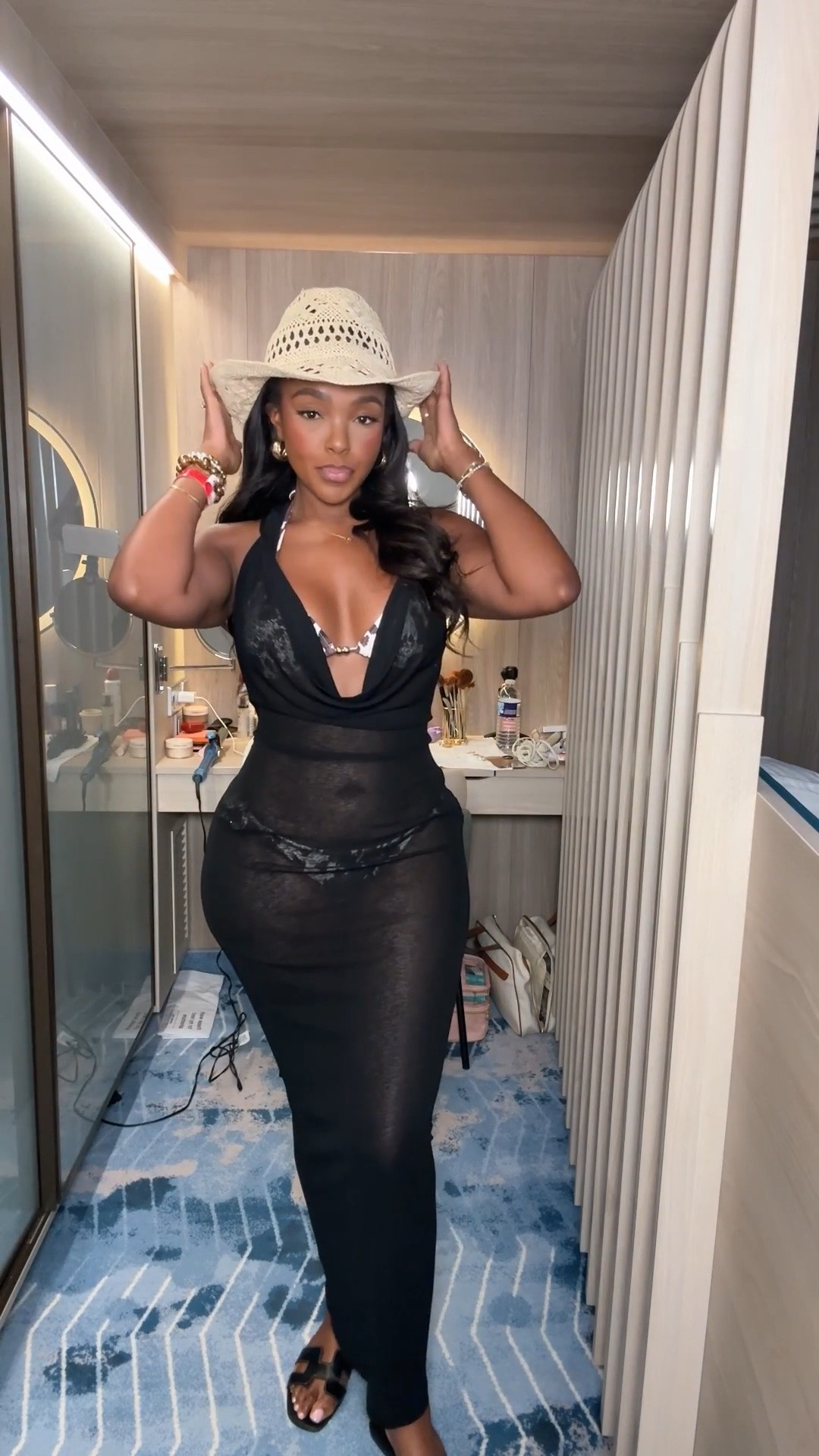 Hi Babes! 

This black swim cover-up look is giving luxury beach club energy 🖤 The sheer fitted silhouette layered over the swimsuit makes it feel so chic and elevated while still being lightweight and effortless for vacation days. Adding the cowboy hat instantly gave it that cool-girl resort vibe I’m obsessed with lately.

I love outfits like this because they transition so easily from poolside to lunch to sunset drinks without needing a full outfit change. Definitely one of those vacation looks that feels minimal but still makes a statement.

Perfect for:
• Beach clubs  
• Poolside lunches  
• Resort vacations  
• Yacht day outfits  
• Tropical getaways  
• Summer vacation content  

Everything is linked below ✨

xx Kira | IG: KirasFashionFinds

34D - 27 - 40 • Size Small or 4