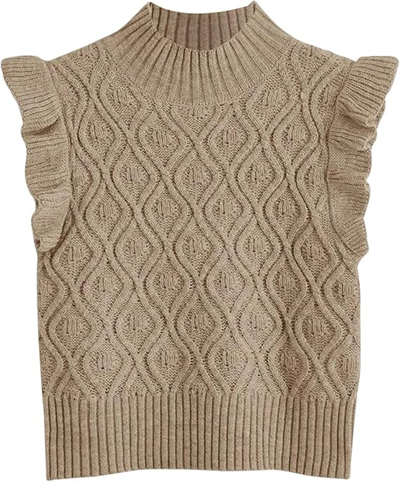 MISSACTIVER Women’s Ruffle Armhole Solid Sweater Vest Casual Mock Neck Sleeveless Knitted Sweat... | Amazon (US)