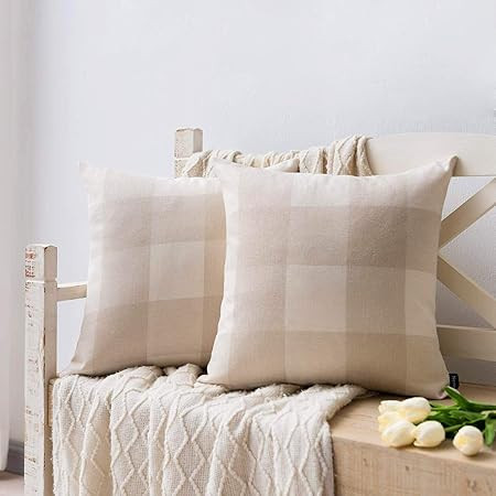 MIULEE Classic Retro Checkers Plaids Linen Soft Soild Decorative Square Throw Pillow Cover Cream ... | Amazon (US)