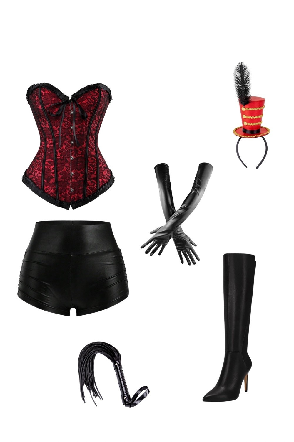 Halloween

Make a bold statement with this red lace corset paired with black faux leather shorts, gloves, and thigh-high boots. Finished with a mini ringmaster hat — this burlesque-inspired look is perfect for themed parties, Halloween, or cosplay ideas!”

Keywords: burlesque outfit, red corset, circus costume, showgirl fashion, Halloween costume idea, bold outfit inspiration

Hashtags:
#BurlesqueOutfit #RedCorset #CircusAesthetic #ShowgirlStyle #CostumeInspo #HalloweenLook #BoldFashion

#LTKStyleTip #LTKHalloween #LTKSeasonal