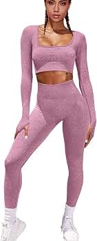 HYZ Women Workout 2 Piece Outfits High Waist Legging Gym Yoga Bodycon Sports Crop Top Sets | Amazon (US)
