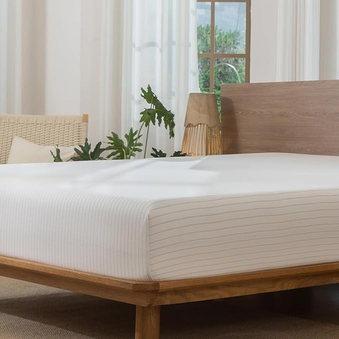 MooMee Stripes Fitted Bottom Sheet Only 100% Washed Cotton Linen Like Textured Breathable Durable... | Amazon (US)