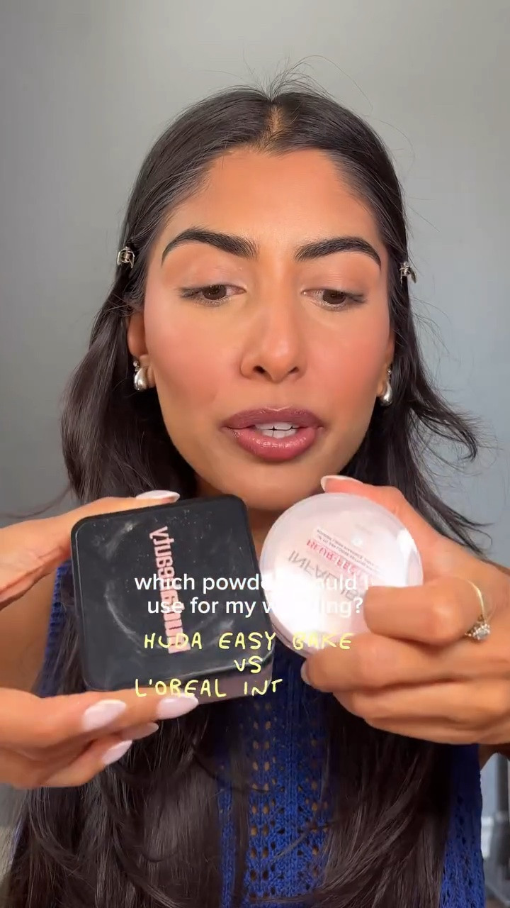 Okay comparing two pink powders for wedding day, which do you prefer?? @hudabeauty @lorealparis 
.
.
.
#easybakepowder #bridalmakeup #bride #lorealinfaillible #pinkpowder