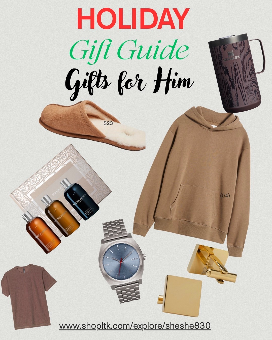Gift ideas for the men in your life. Whether it be your hubby, brother, dad boyfriend or adult son, here are a few things any man would love to get.

Grooming kit, cuff links, watch, travel mug, workout top, Ugg, slippers

#LTKGiftGuide #LTKHoliday #LTKSeasonal