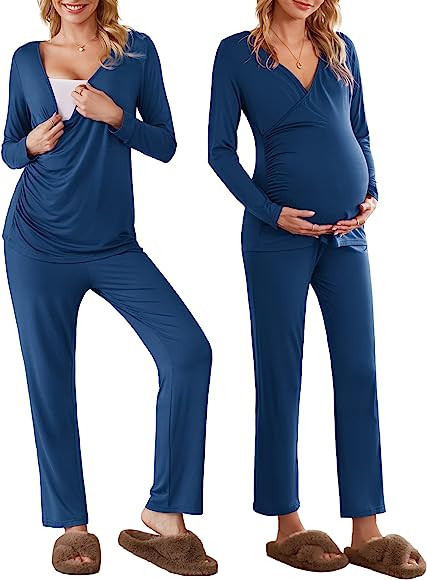 Ekouaer Women's Maternity Nursing Pajamas Set Soft Pregnancy Breastfeeding Pj Set(S-XXL) | Amazon (US)