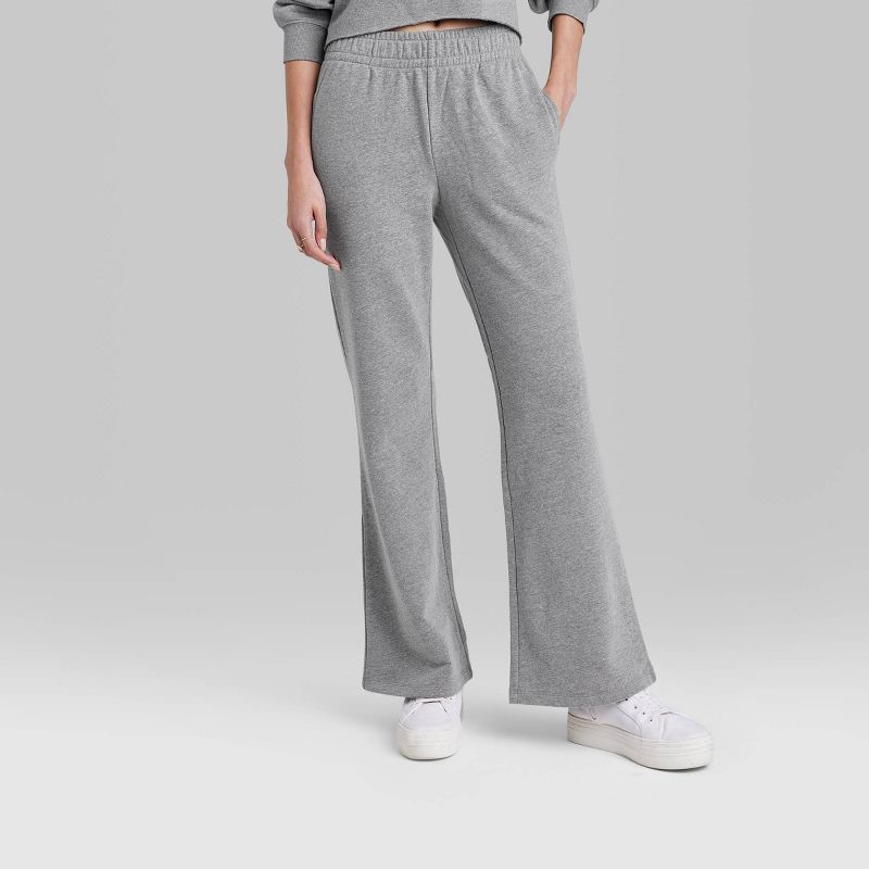 Women&#39;s High-Rise Wide Leg French Terry Sweatpants - Wild Fable&#8482; Heather Gray S | Target