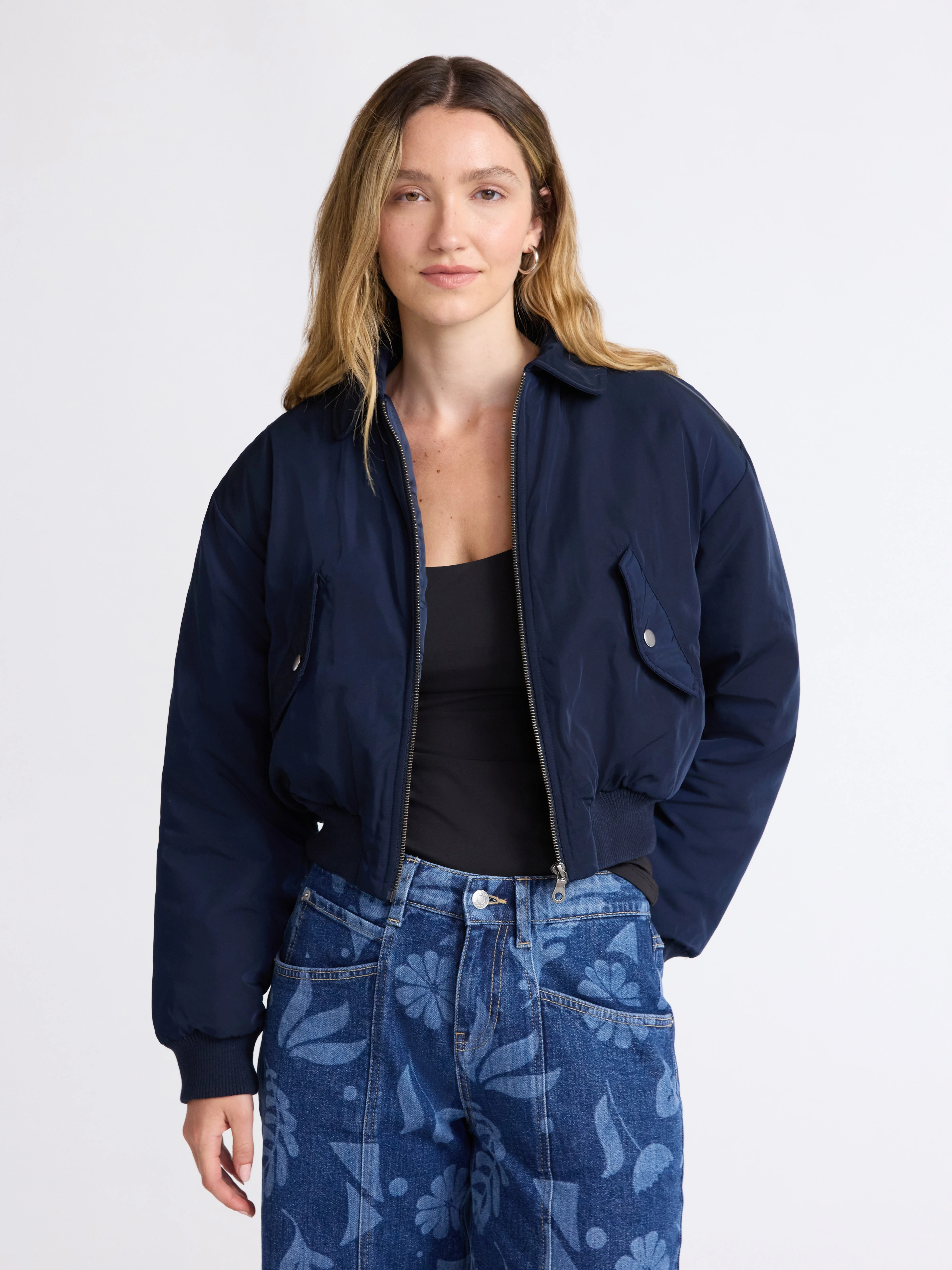Scoop Women's Cropped Bomber Jacket, Midweight, Sizes XS-XXL | Walmart (US)