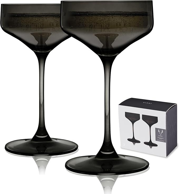 Viski Reserve Nouveau Smoke Gray Cocktail Crystal Coupe Colorful Martini Glasses-6.5oz Long Stem ... | Amazon (US)