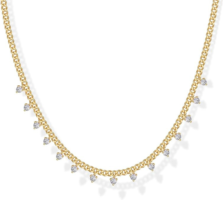 PAVOI Layering Necklace for Women, 14K Gold Plated Station CZ Chain | Layered Necklaces for Women... | Amazon (US)
