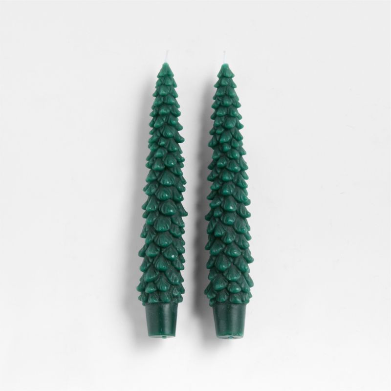 Mountain Pine Christmas Tree Taper Candles, Set of 2 | Crate & Barrel | Crate & Barrel