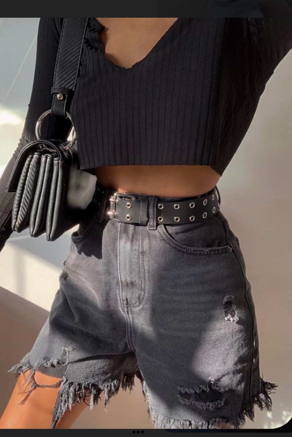 Super cute distressed shorts, long sleeve cropped top, black shoulder bag, black belt … gold jewelry! Gorgeous outfit for ANY occasion!!!

#LTKstyletip #LTKGiftGuide #LTKunder50