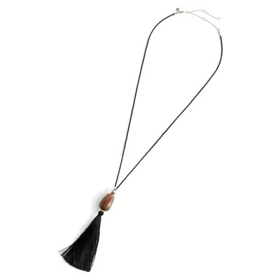 Madewell Semiprecious Stone Tassel Long Necklace in True Black at Nordstrom | Nordstrom