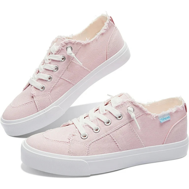 Obtaom Women's Play Fashion Sneaker Coral Pink Comfortable Walking Shoes Sweet Pink Canvas Slip o... | Walmart (US)