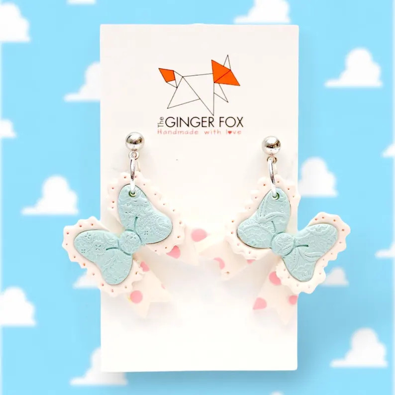Bo Peep Earrings | Lace Bow Dangle Earrings: Polymer Clay Disneybound Jewelry - Etsy | Etsy (US)