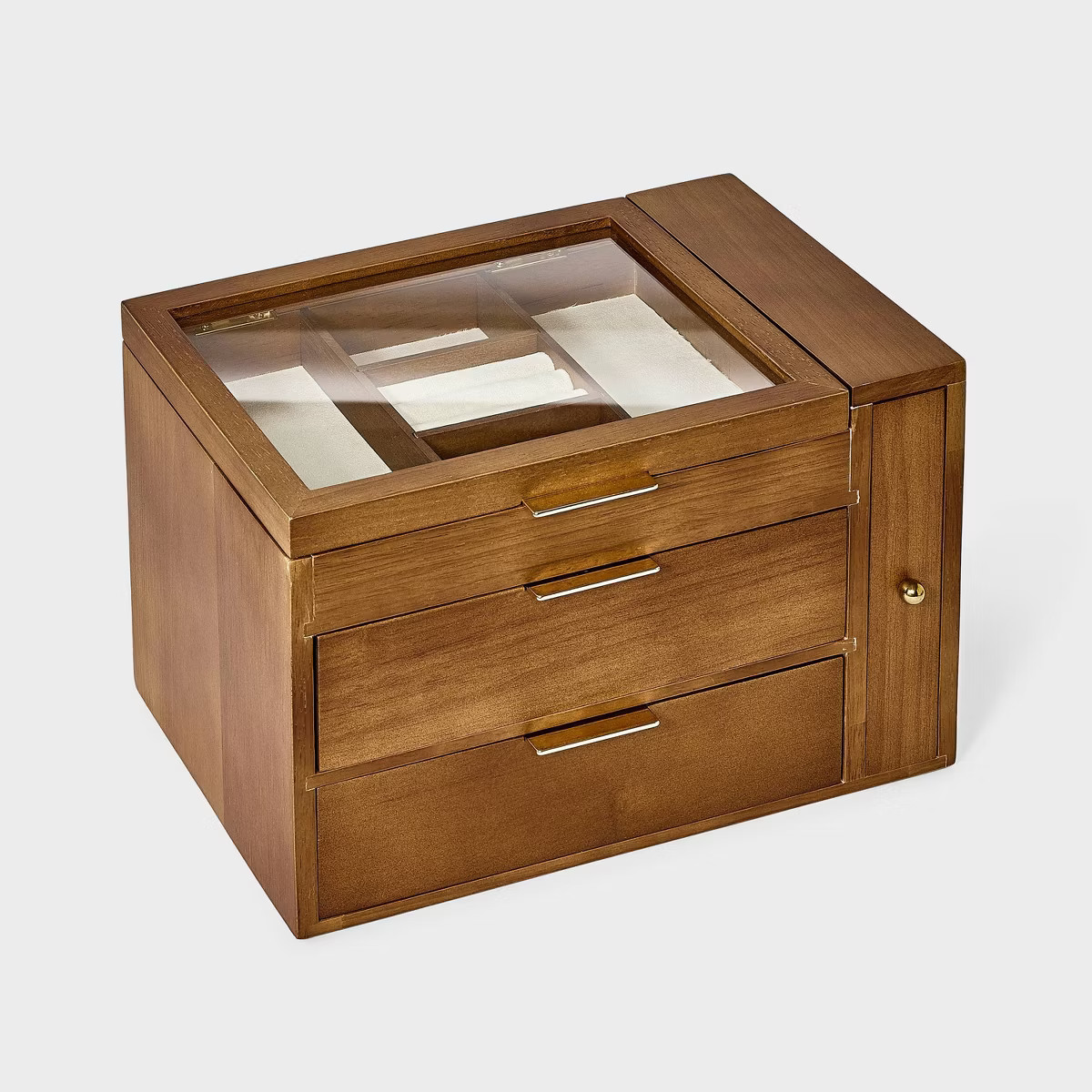 Three Drawer with Vertical Necklace Storage Jewelry Organizer - A New Day™ Rubberwood | Target