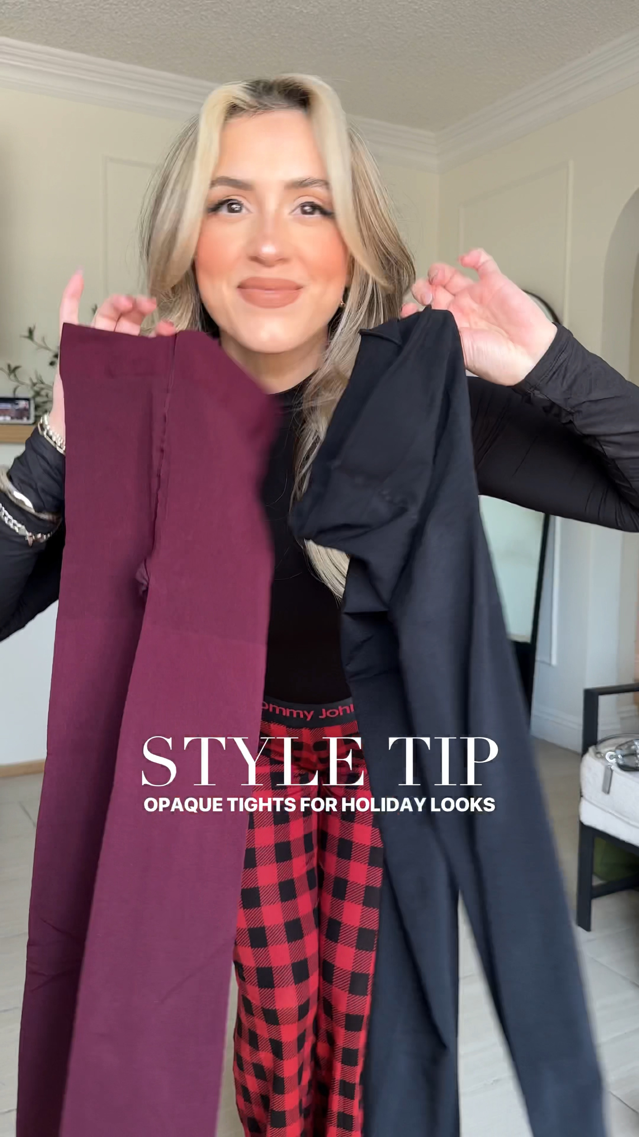 Styling opaque tights for your holiday outfits! 

✔️ wearing everything in a SMALL
✔️ the exact black miniskirt is from Aritzia and a size 4. I linked a few more affordable options as well.#LTKParties

#LTKU #LTKHoliday