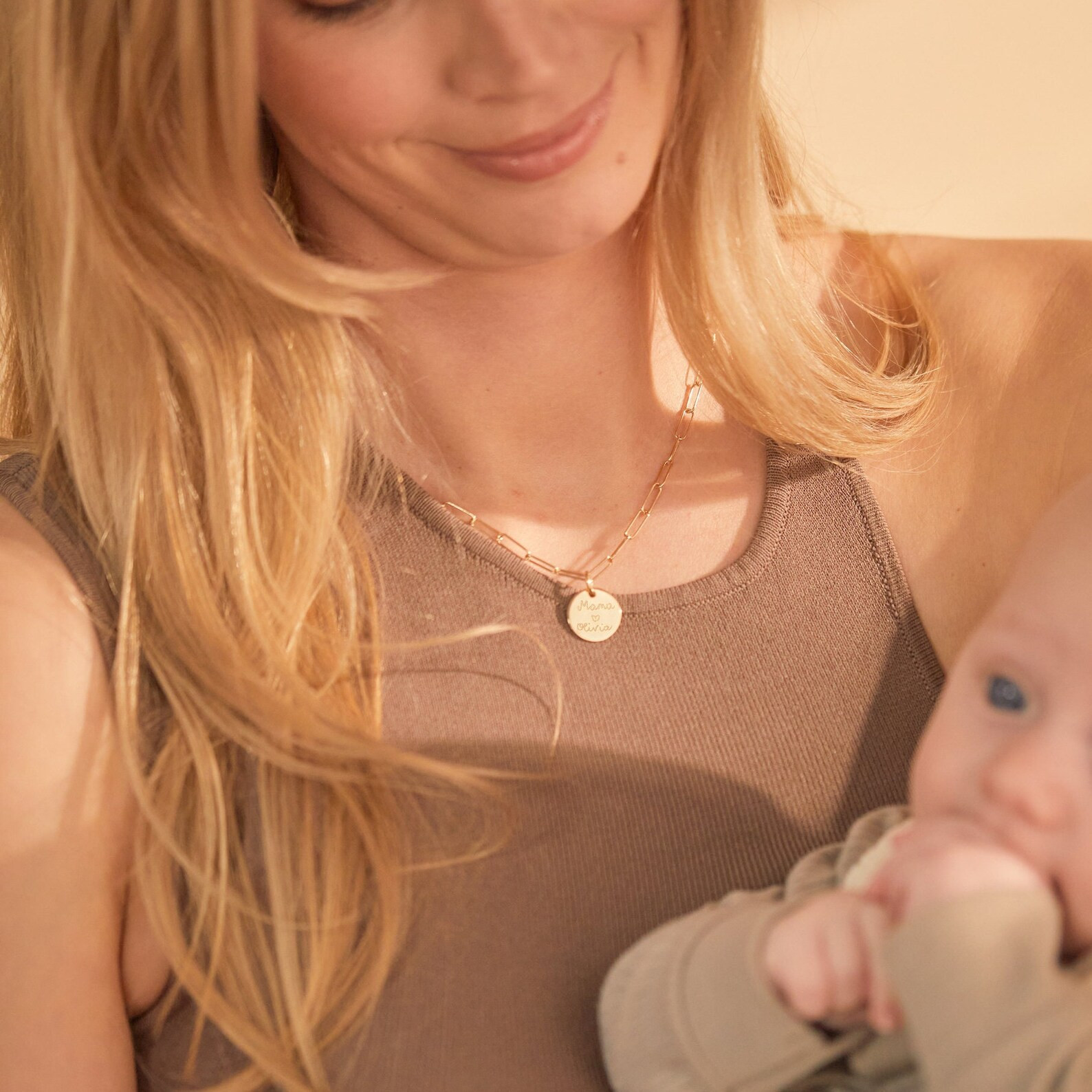 Personalized Disc Small Link Necklace Engraved Disc and Link - Etsy | Etsy (US)