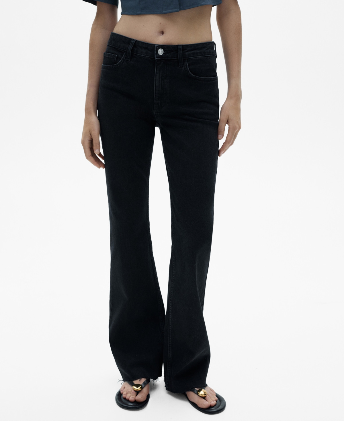 Mango Women's Medium-Rise Flared Jeans - Black denim | Macy's