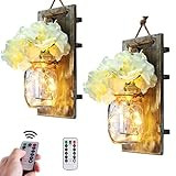 SUNVP Rustic Mason Jar Wall Lights with Timer LED & Remote Control, Hanging Battery Powered Sconce,  | Amazon (US)