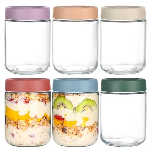 Artcochan Overnight Oats Containers with Lids 16 oz Glass Jars 6 Pack Glass Mason Jars with Airtight Lids, Perfect for Oats, Yogurt, Chia Pudding, Snack | Amazon (US)