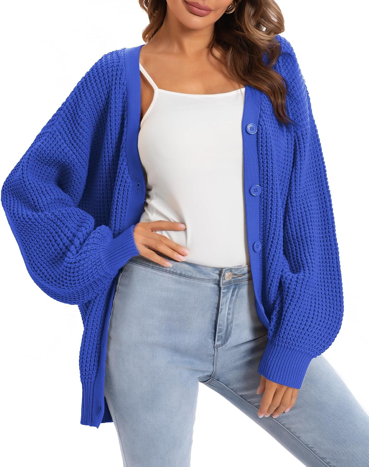 QUALFORT Women's Oversized 100% Cotton Cardigan Sweater | Amazon (US)
