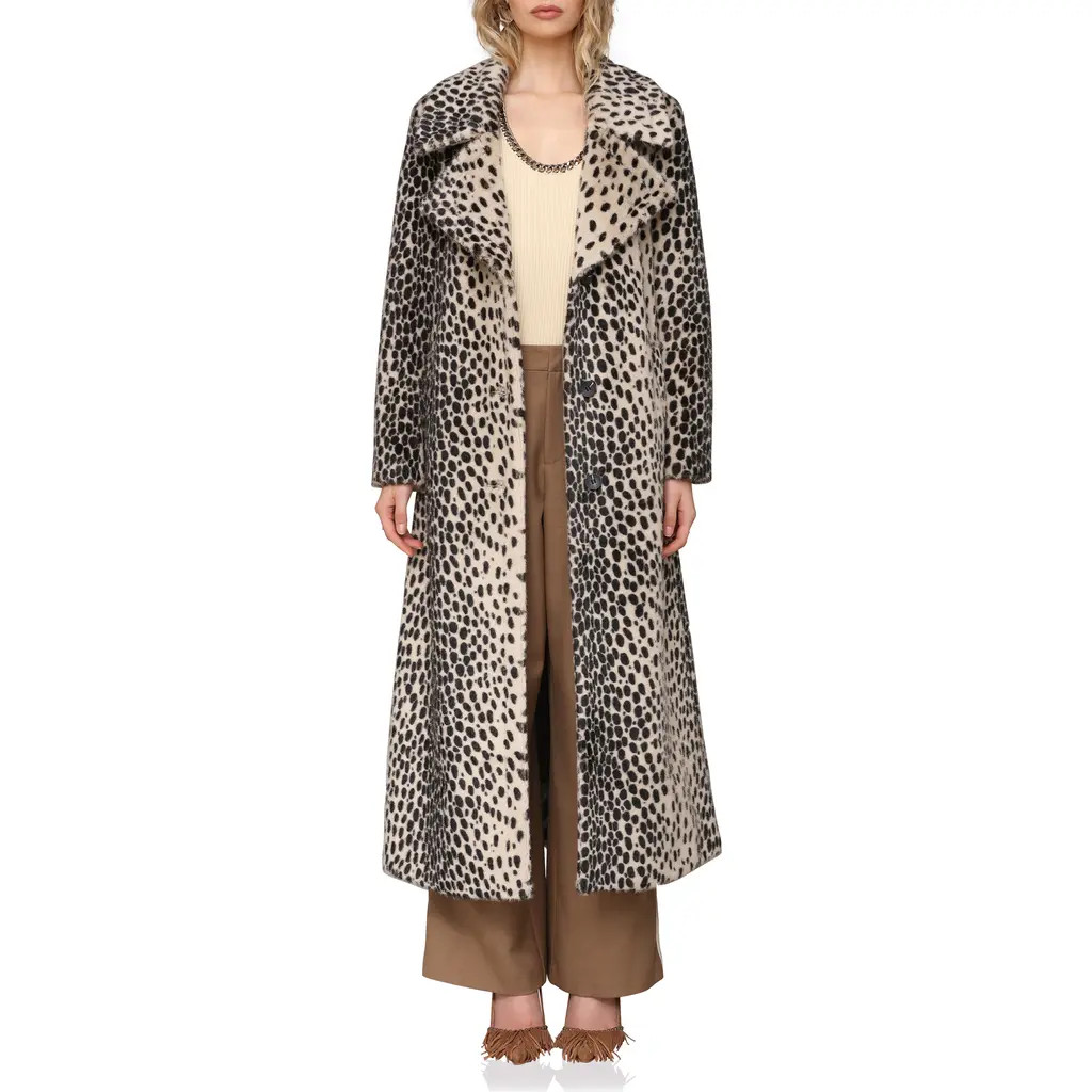 Avec Les Filles Faux Fur Belted Coat in Black Cheetah at Nordstrom, Size X-Large | Nordstrom