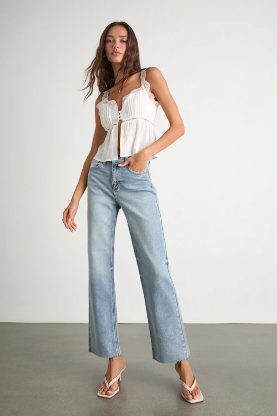 Spencer Light Wash Denim Straight Leg Ankle Jeans | Lulus