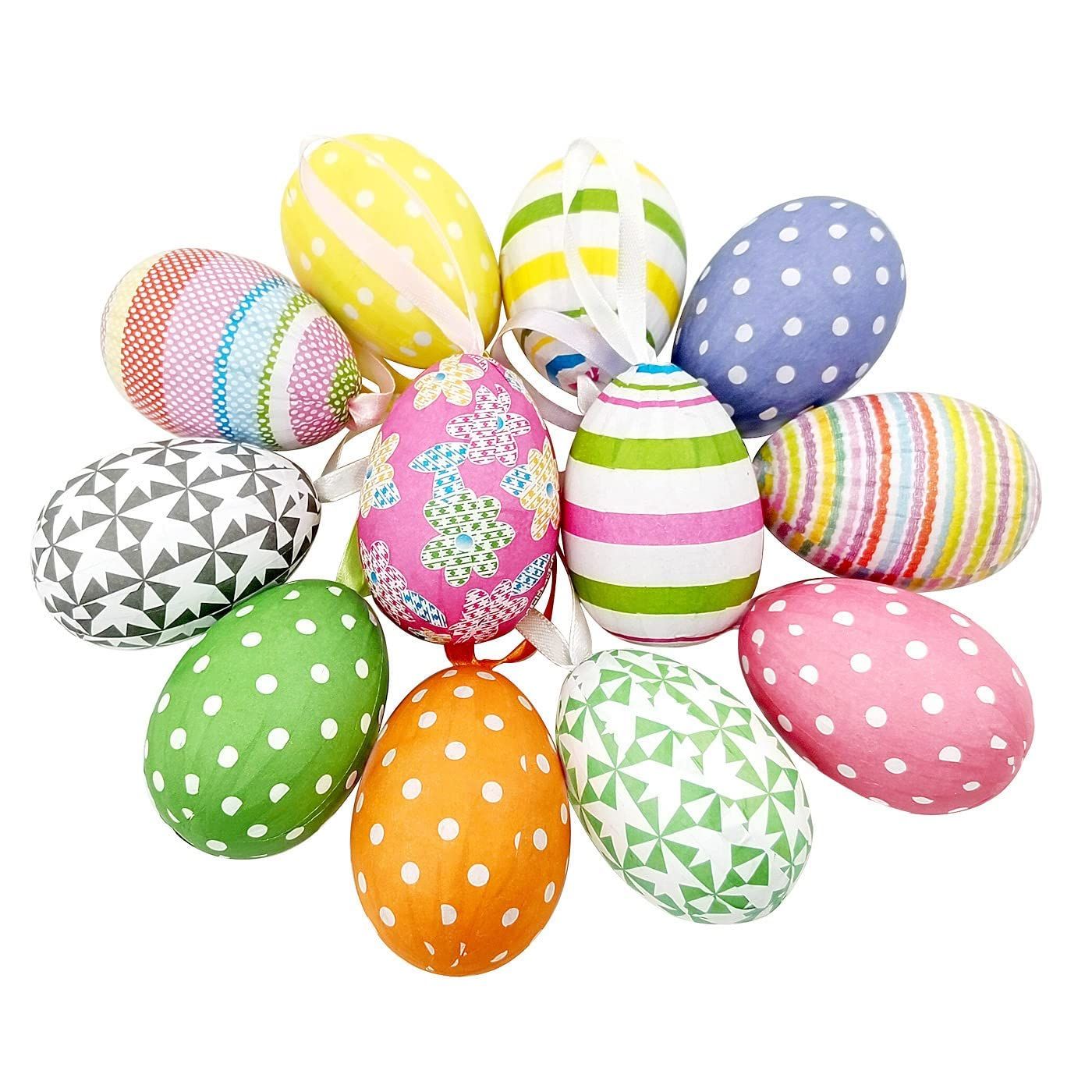 12pcs New Colorful Paper Mache Foam Egg Hanging Ornaments Easter Tree Christmas Decoration | Amazon (US)