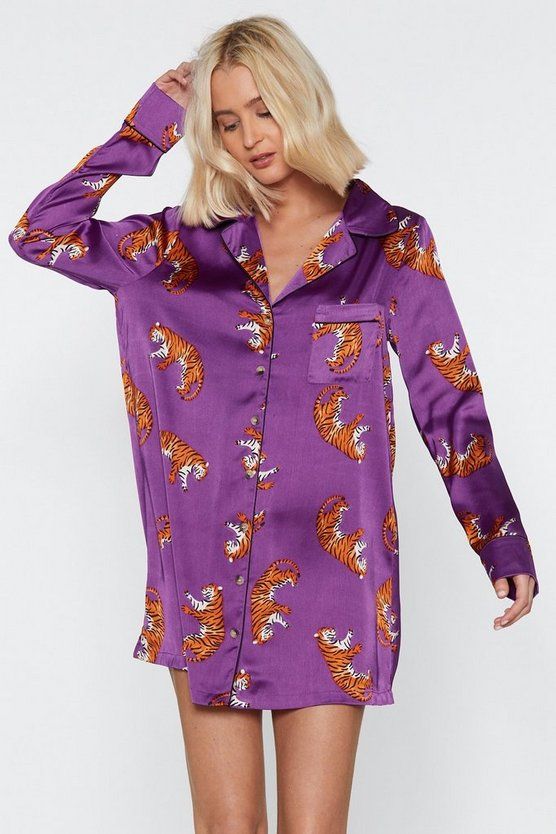 Drive Me Wild Tiger Pajama Shirt Dress | Nasty Gal (US)