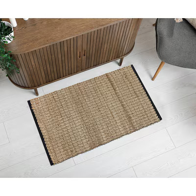 allen + roth 2 x 3 (ft) Loomed Jute Natural black Rectangular Indoor Stripe Throw rug | Lowe's