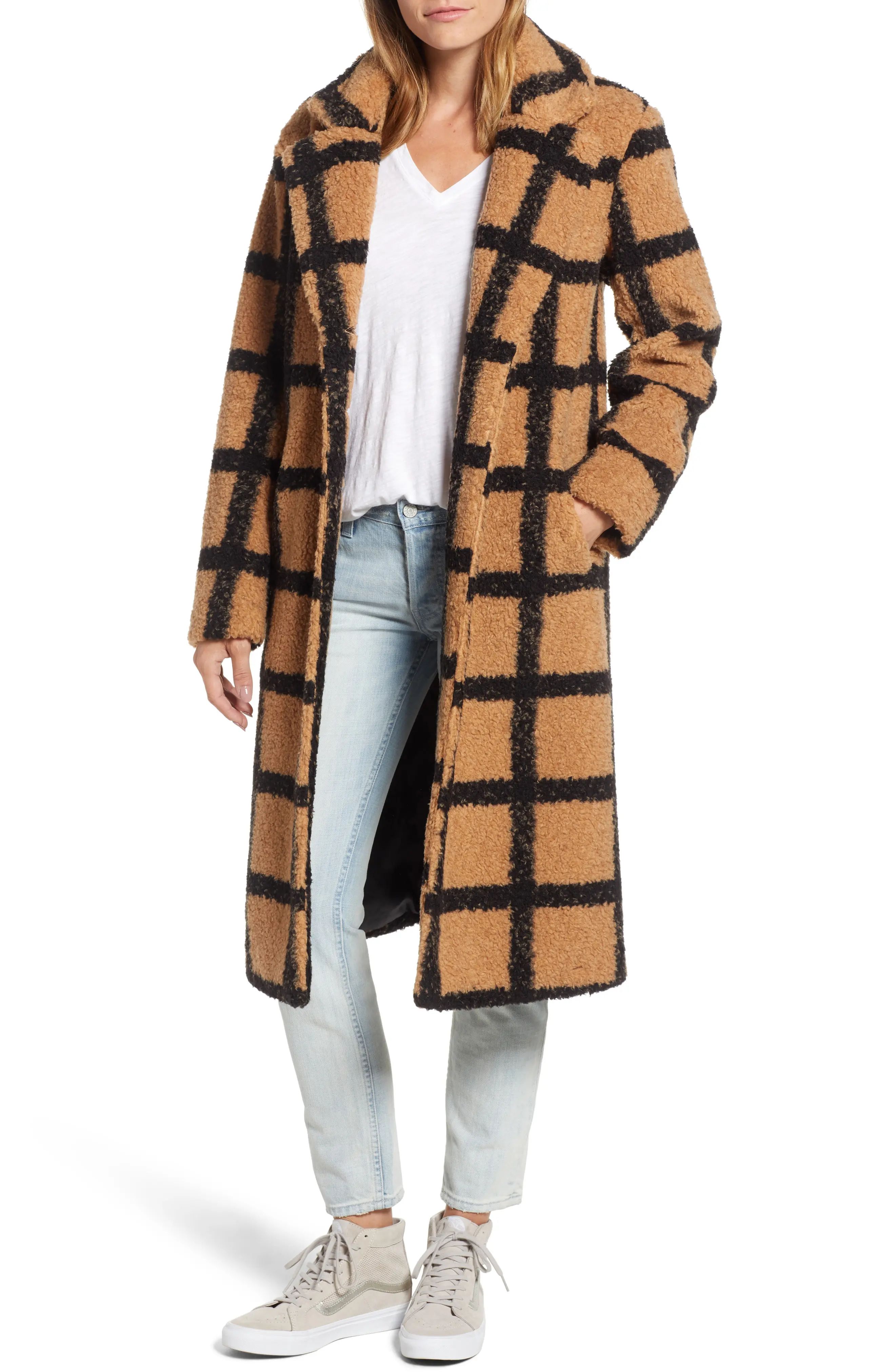 NVLT Berber Longline Plaid Coat | Nordstrom