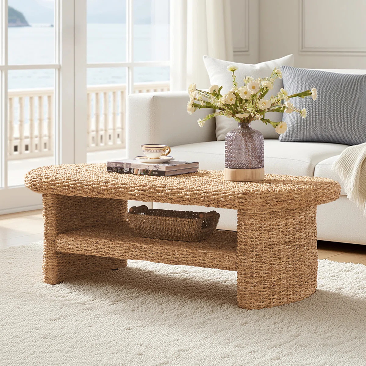 Anesty Coastal 51.75"W Simple Assembly Rectangular Woven Rattan Coffee Table | Wayfair North America