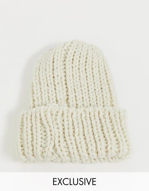 My Accessories London Exclusive oatmeal knitted beanie hat | ASOS US