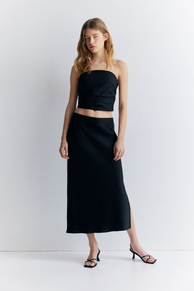 Crêpe Satin Skirt - Low waist - Long - Black - Ladies | H&M US | H&M (US + CA)