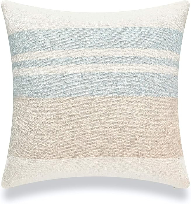 Hofdeco Beach Coastal Decorative Pillow Cover ONLY for Couch, Sofa, or Bed, Light Blue Tan Taupe ... | Amazon (US)
