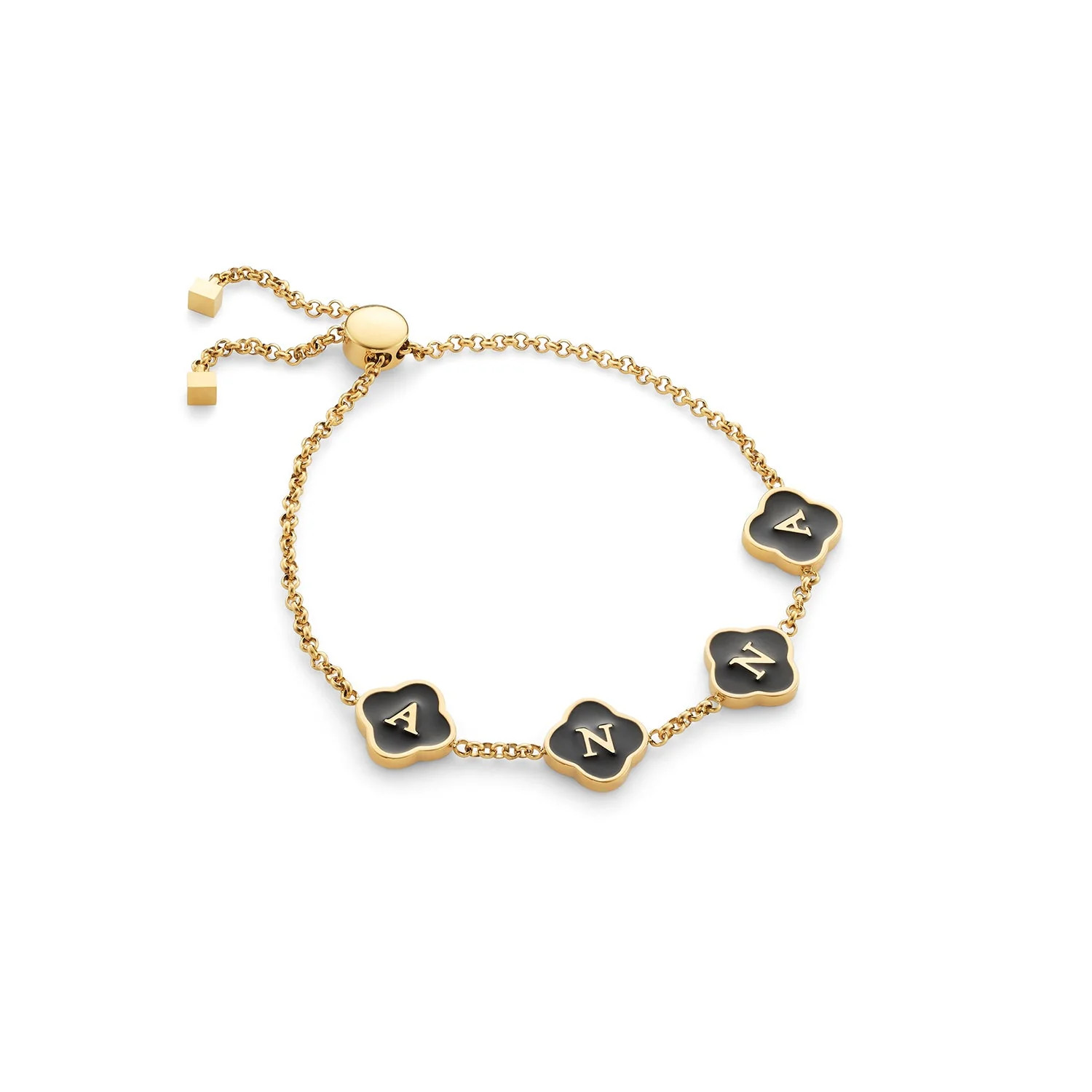 Black Enamel Clover Custom Name Bracelet (Gold) | Abbott Lyon