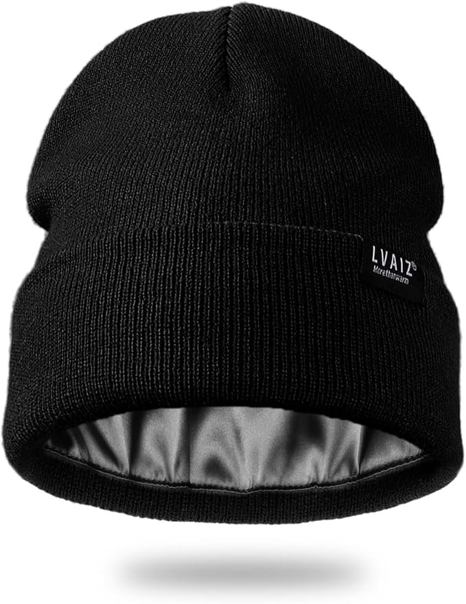 Satin Lined Winter Beanie Hats for Women Unisex Cotton Knitted Cuffed Knit Hat with Silky Lining ... | Amazon (US)