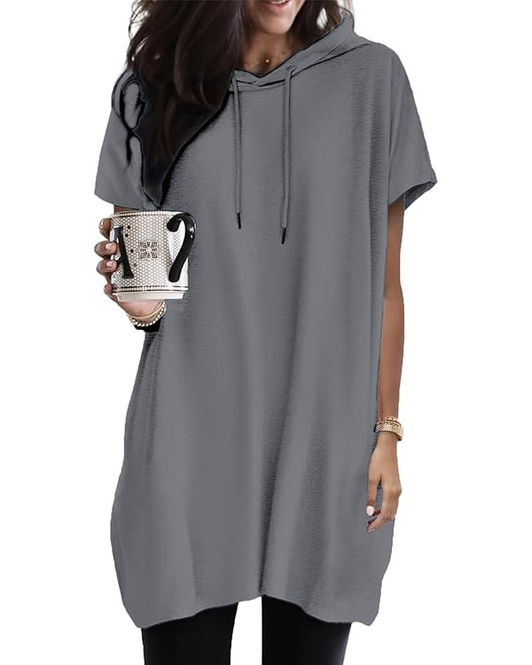 Women Summer Long Tunic Tops to Wear with Leggings, Oversized Short Sleeve Shirt Dress Tunics 202... | Amazon (US)