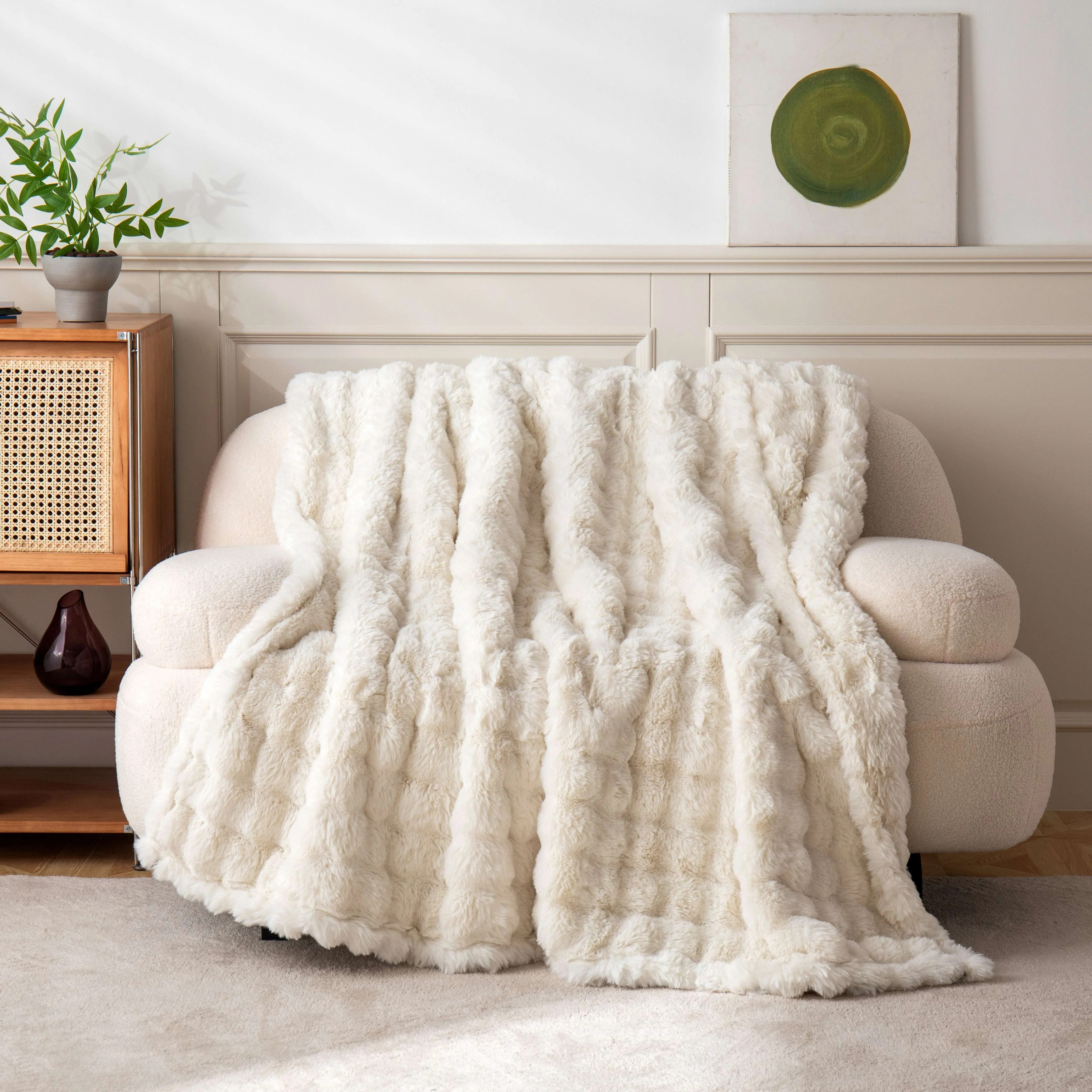 Ashford Home Cascade Ultra Fine Faux Fur Throw Blanket, Natural, 50 x 60 inches | Walmart (US)