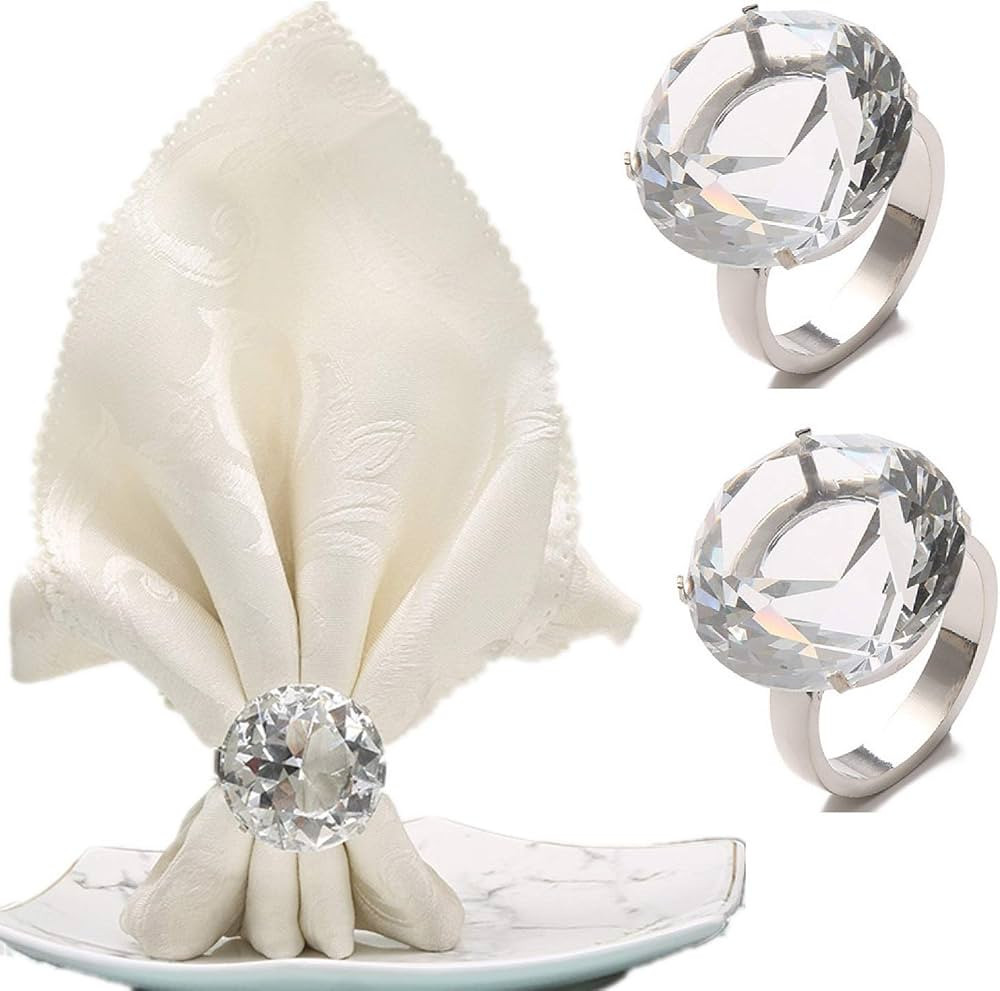 Bling Big Diamond Ring Napkin Rings Set of 6 Crystal Rhinestone Sparkle Bling Huge Napkin Holders... | Amazon (US)